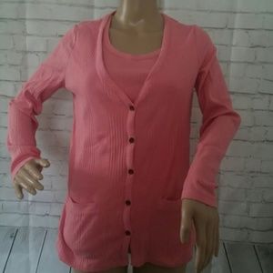Lands' End Pink Cardigan Tank Top Set Size S